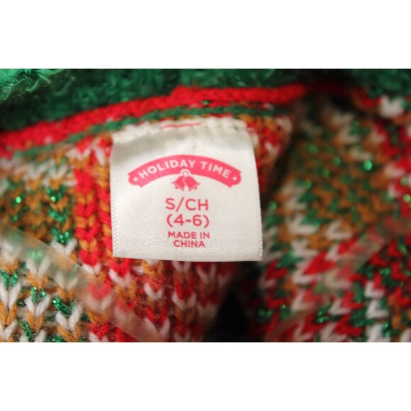 Holiday Time Christmas Long Cardigan Vest Embroidered Red Green Bells Sz S - Picture 9 of 10